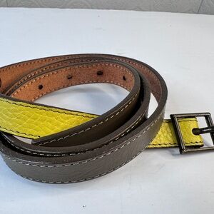 Vintage GAP Leather Belt Color Block Taupe Lime Green Yellow Size Medium MINT